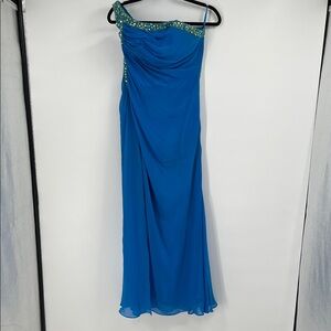 La Femme Elegant Blue Crystal One-Shoulder Dress Size 2 Prom Dress